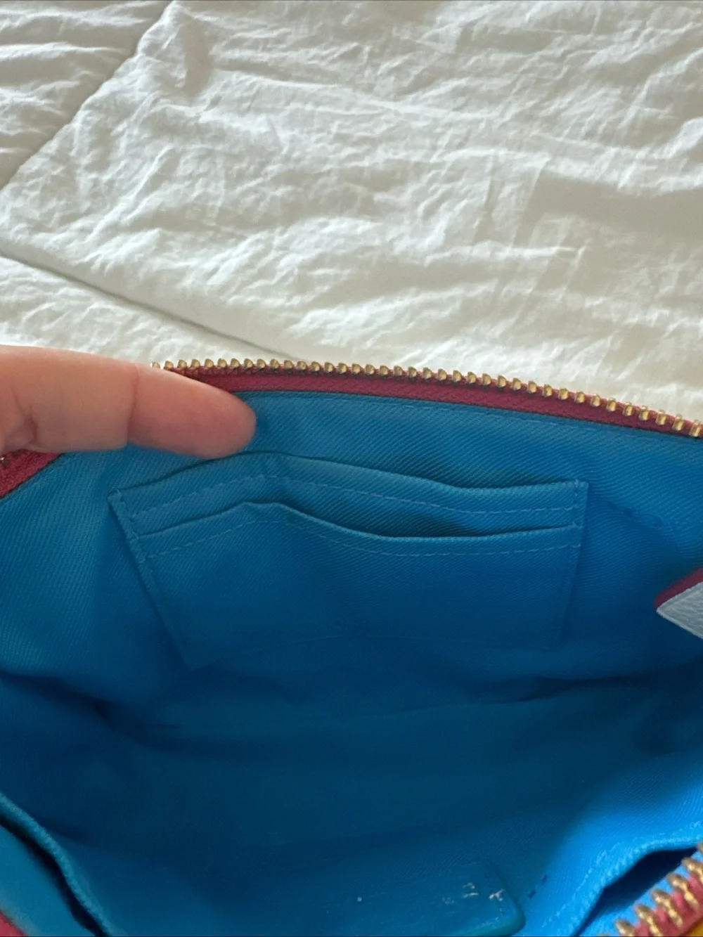 Coach White Pebbled Leather Shoulder Bag with Teal and Pink Trim